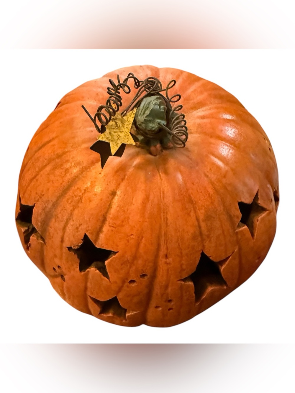 Decorative Orange Star-Cut Lighted Pumpkin Home Decor - Picture 4 of 4